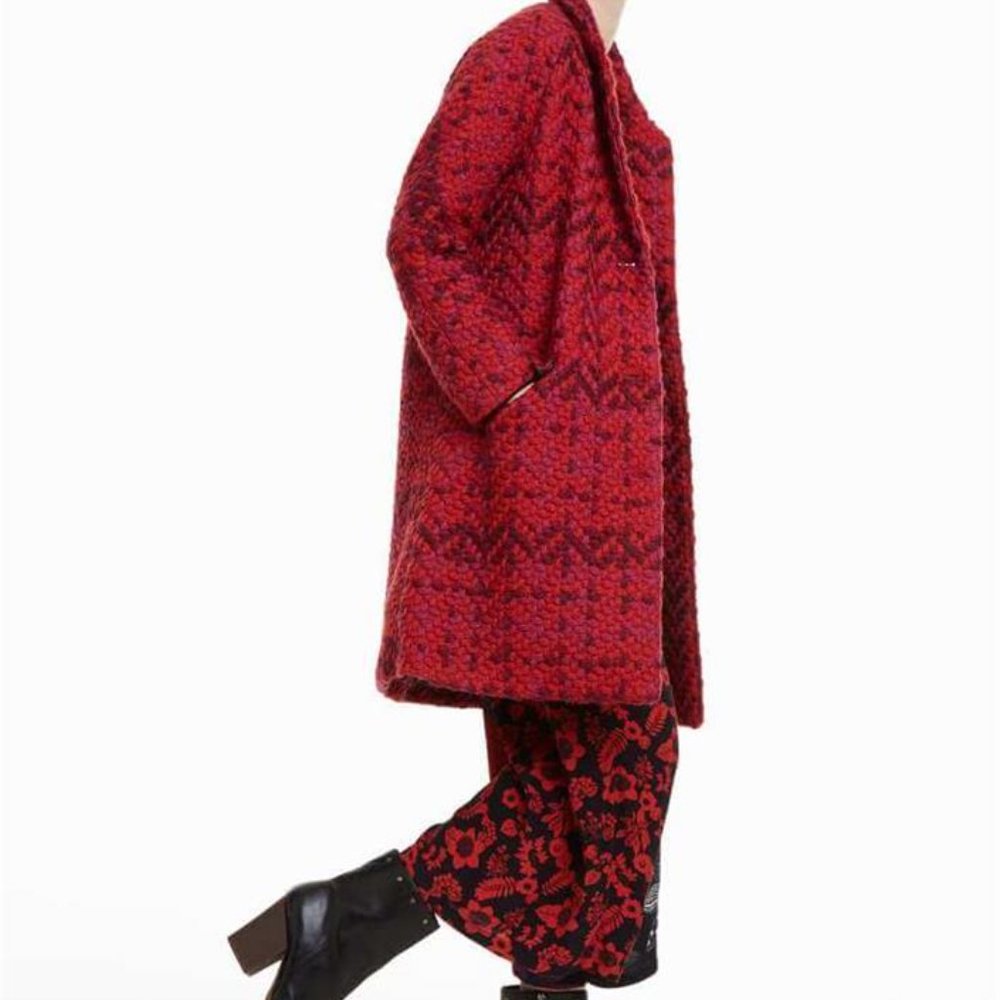 Desigual Plaid Catrina Red/Purple Coat Lined Jacket Women's 12 NWT - Picture 2 of 14